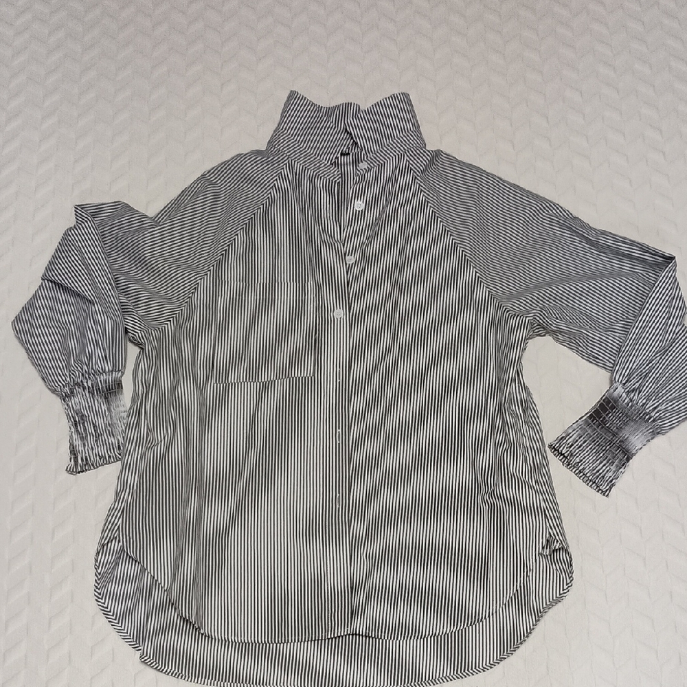 Striped Button-Front Collar Blouse - image 1